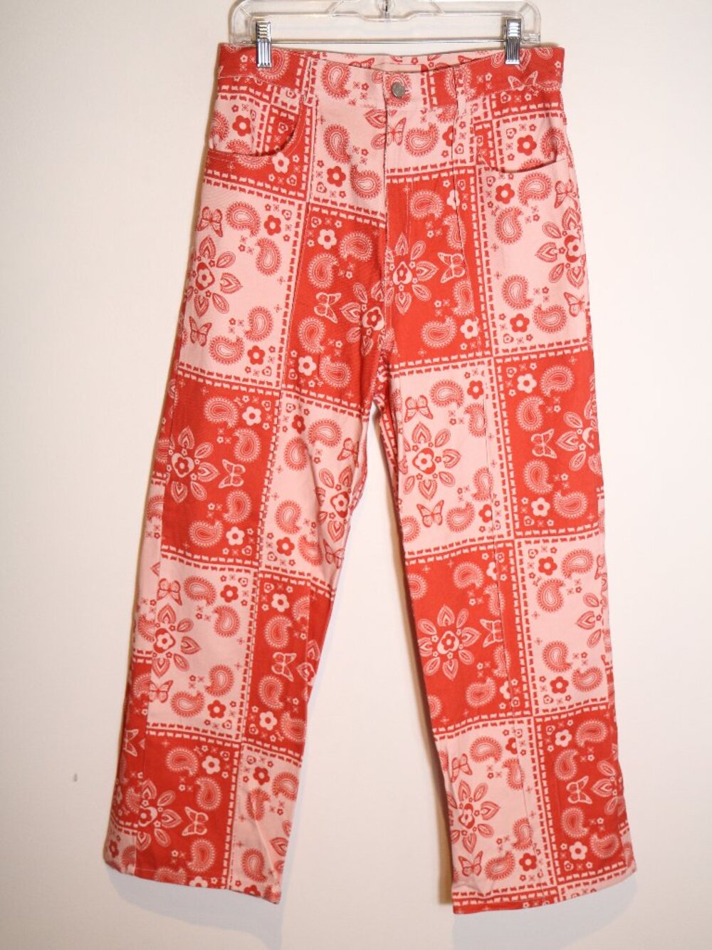 Lisa Says Gah Robyn Jean Bandana Print Wide Leg High Rise Printed Pants 32 Pink